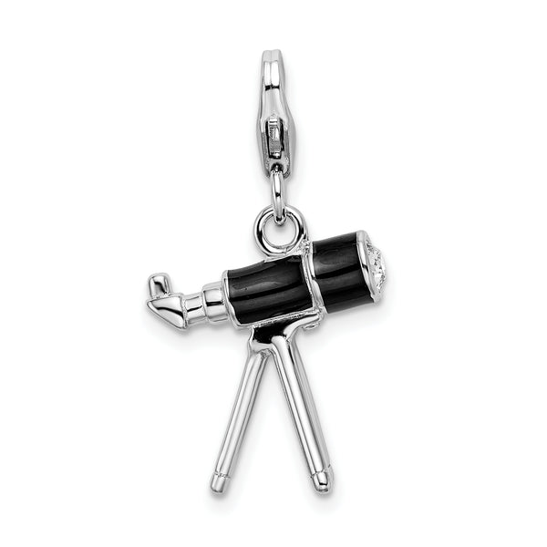 SS RH 3-D Enameled Telescope w/Lobster Clasp Charm Fine Jewelry Gift For Her For Women