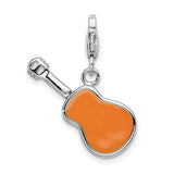 Sterling Silver 3-D Enameled Guitar with Lobster Clasp Charm