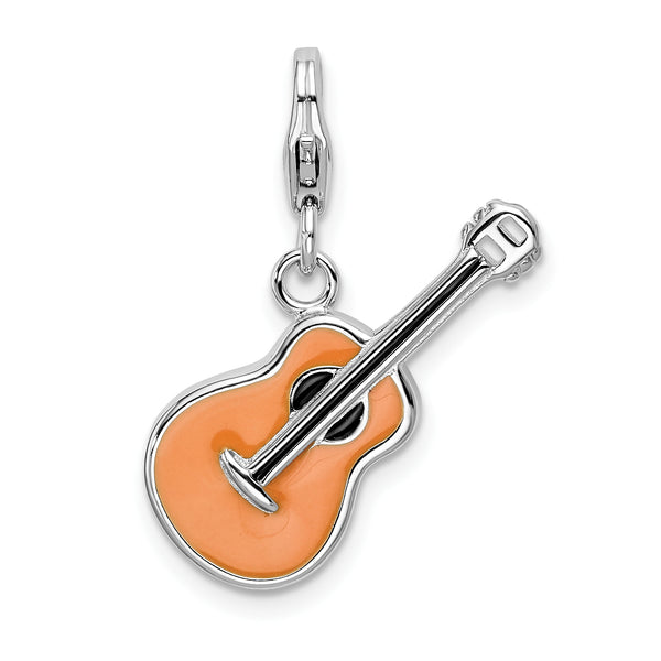 Sterling Silver 3-D Enameled Guitar with Lobster Clasp Charm