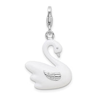 Amore LaVita Sterling Silver 3-D Enameled Swanwith Lobster Clasp Charm