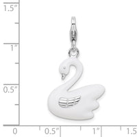 Amore LaVita Sterling Silver 3-D Enameled Swanwith Lobster Clasp Charm