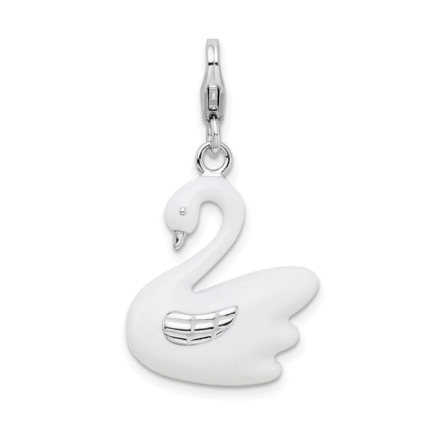 Amore LaVita Sterling Silver 3-D Enameled Swanwith Lobster Clasp Charm