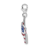 Sterling Silver 3-D Enameled American Flag W/Lobster Claw Clasp Clasp Charm Charms