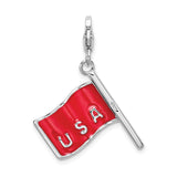 Sterling Silver 3-D Enameled American Flag W/Lobster Claw Clasp Clasp Charm Charms