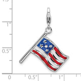 Sterling Silver 3-D Enameled American Flag W/Lobster Claw Clasp Clasp Charm Charms