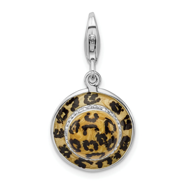 Amore LaVita Sterling Silver Click-on CZ Enamel Leopard Hat Charm