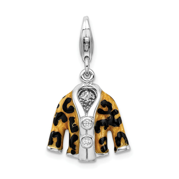 Amore LaVita Sterling Silver Click-on CZ Enamel Leopard Jacket Charm