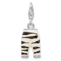 Sterling Silver Click-on CZ Enamel Zebra Pants Charm Charms