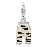 Sterling Silver Click-on CZ Enamel Zebra Pants Charm Charms