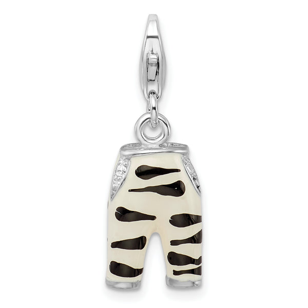 Sterling Silver Click-on CZ Enamel Zebra Pants Charm Charms