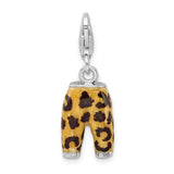Amore LaVita Sterling Silver Click-on CZ Enamel Leopard Pants Charm