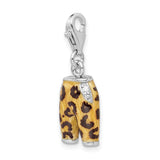 Amore LaVita Sterling Silver Click-on CZ Enamel Leopard Pants Charm