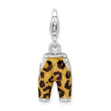 Amore LaVita Sterling Silver Click-on CZ Enamel Leopard Pants Charm