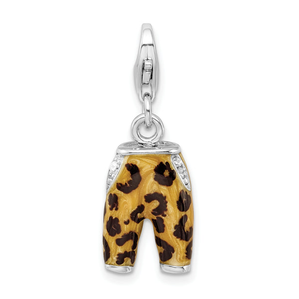 Amore LaVita Sterling Silver Click-on CZ Enamel Leopard Pants Charm