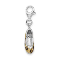 Sterling Silver Click-on CZ Enamel Leopard High Heel Charm Charms