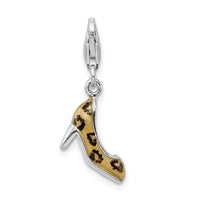 Sterling Silver Click-on CZ Enamel Leopard High Heel Charm Charms