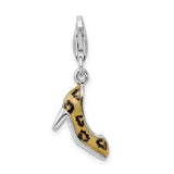 Sterling Silver Click-on CZ Enamel Leopard High Heel Charm Charms