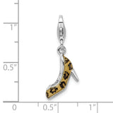Sterling Silver Click-on CZ Enamel Leopard High Heel Charm Charms