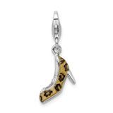 Sterling Silver Click-on CZ Enamel Leopard High Heel Charm Charms