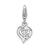 Sterling Silver Click-on CZ Polished Heart Charm Charms