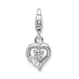 Sterling Silver Click-on CZ Polished Heart Charm Charms