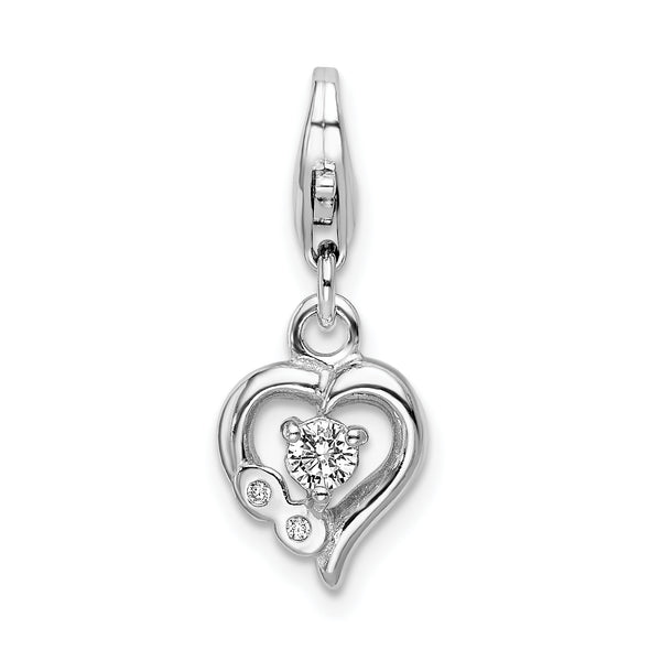 Sterling Silver Click-on CZ Polished Heart Charm Charms