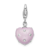 Sterling Silver Click-on Purple Ferido & Stellux Crystal Heart Charm Charms