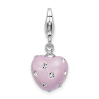 Sterling Silver Click-on Purple Ferido & Stellux Crystal Heart Charm Charms