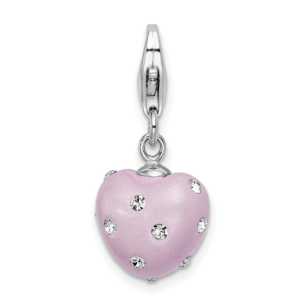 Sterling Silver Click-on Purple Ferido & Stellux Crystal Heart Charm Charms