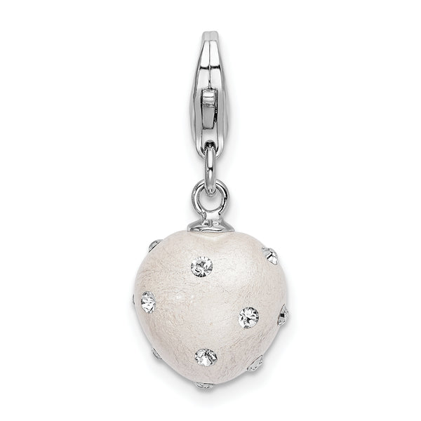 Sterling Silver Click-on White Ferido & Stellux Crystal Heart Charm Charms