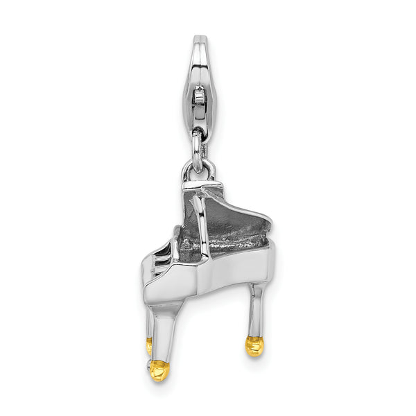 Sterling Silver Enamel Piano W/Lobster Claw Clasp Clasp Charm Charms