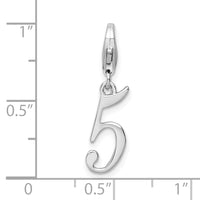 Sterling Silver Number 5 W/Lobster Claw Clasp Clasp Charm Charms