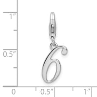 Amore La Vita Sterling Silver Rhodium-plated Polished Number 6 Charm with Fancy Lobster Clasp QCC626N6