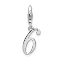 Amore La Vita Sterling Silver Rhodium-plated Polished Number 6 Charm with Fancy Lobster Clasp QCC626N6