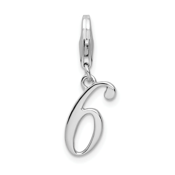 Amore La Vita Sterling Silver Rhodium-plated Polished Number 6 Charm with Fancy Lobster Clasp QCC626N6