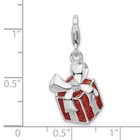 Goldia Sterling Silver Red Enameled Present W/Lobster Clasp Charm