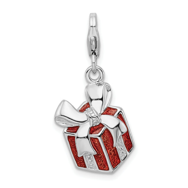 Goldia Sterling Silver Red Enameled Present W/Lobster Clasp Charm