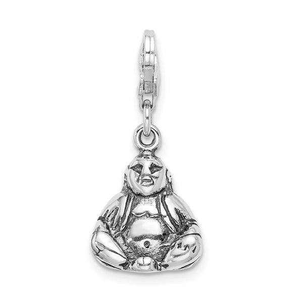 Amore LaVita Sterling Silver 3-D Antiqued Buddha with Lobster Clasp Charm