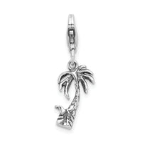 Sterling Silver 3-D Antiqued Palm Tree with Lobster Clasp Charm