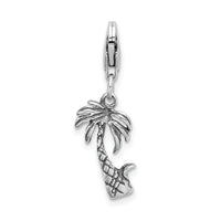 Sterling Silver 3-D Antiqued Palm Tree with Lobster Clasp Charm