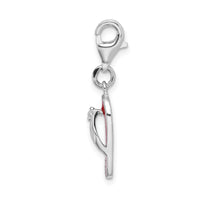 Amore La Vita Sterling Silver Rhodium-plated Polished 3-D Red Enameled Sandal Charm with Fancy Lobster Clasp QCC650