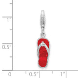 Amore La Vita Sterling Silver Rhodium-plated Polished 3-D Red Enameled Sandal Charm with Fancy Lobster Clasp QCC650