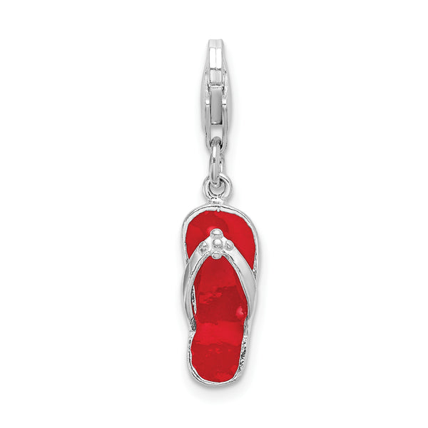 Amore La Vita Sterling Silver Rhodium-plated Polished 3-D Red Enameled Sandal Charm with Fancy Lobster Clasp QCC650