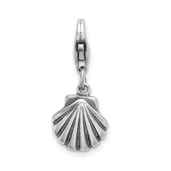 Amore LaVita Sterling Silver Antiqued Clam Shell with Lobster Clasp Charm