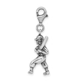 Amore LaVita Sterling Silver 3-D Antiqued Baseball Player with Lobster Clasp Charm