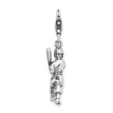 Amore LaVita Sterling Silver 3-D Antiqued Baseball Player with Lobster Clasp Charm