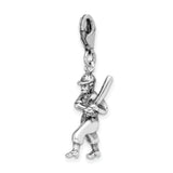 Amore LaVita Sterling Silver 3-D Antiqued Baseball Player with Lobster Clasp Charm