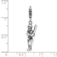 Amore LaVita Sterling Silver 3-D Antiqued Baseball Player with Lobster Clasp Charm