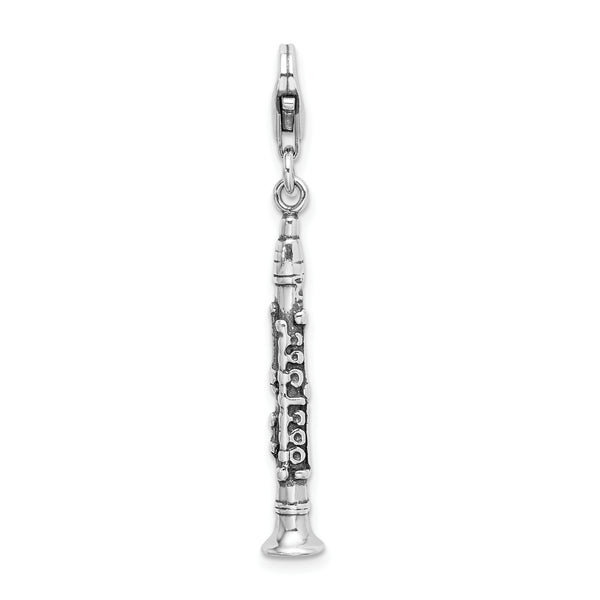 Sterling Silver 3-D Antiqued Clarinet with Lobster Clasp Charm