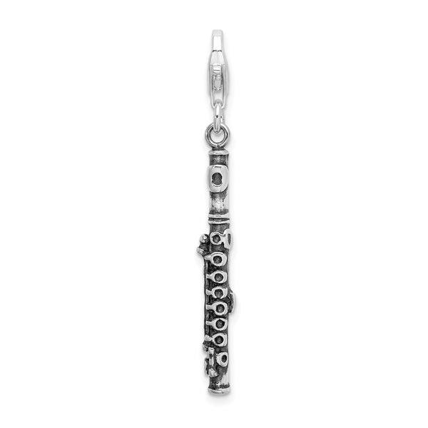 Amore LaVita Sterling Silver 3-D Antiqued Flute with Lobster Clasp Charm